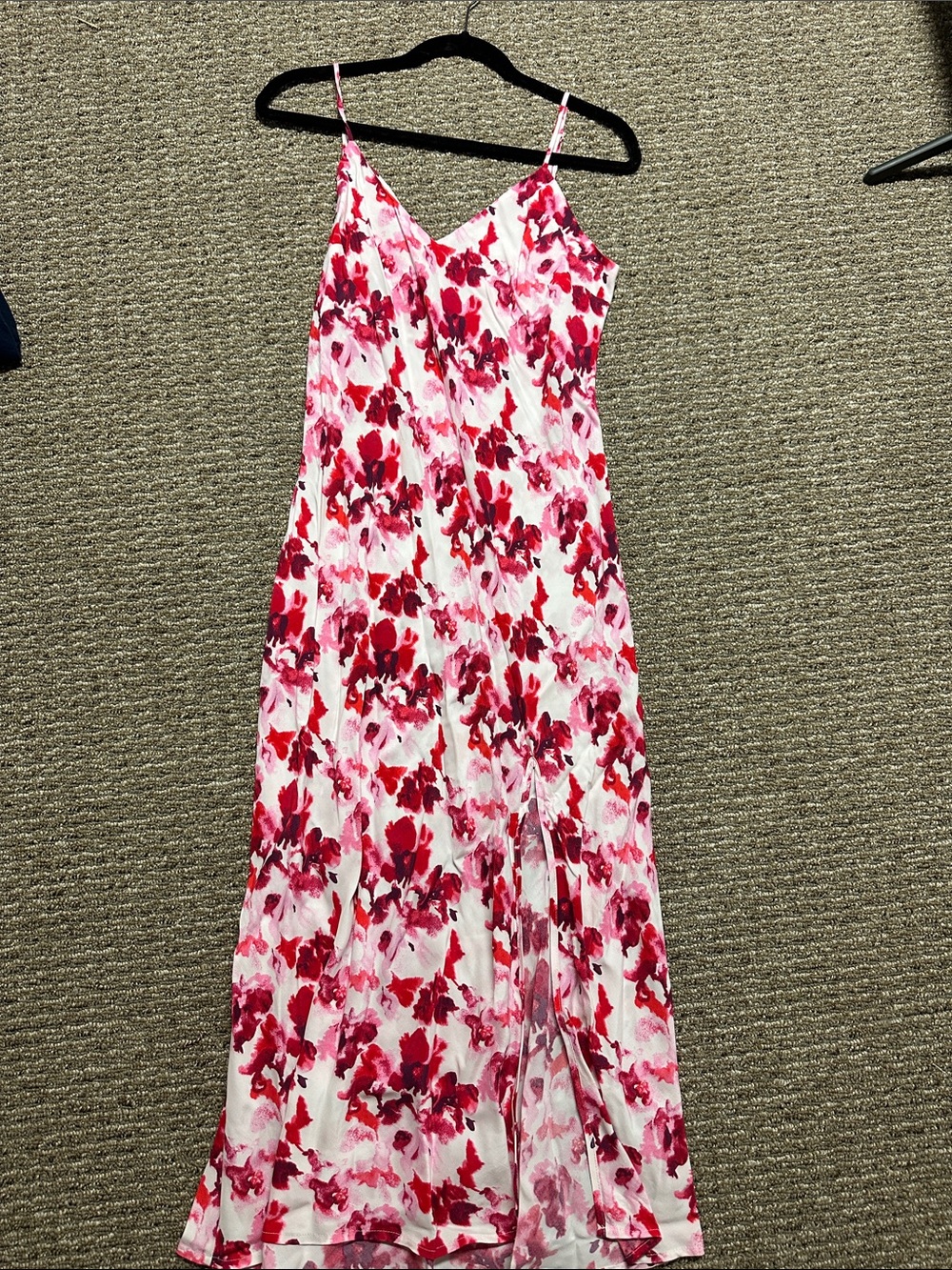 a new day White Pink Red Floral Midi Dress